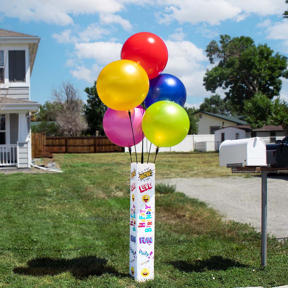 DuraBalloon® 5-Balloon Cluster Pole Kit - with Happy Birthday 4-Sided Pole Cover