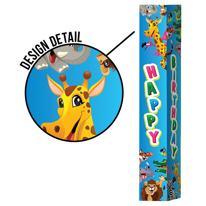 Pole Cover - Happy Birthday - Animals - Blue