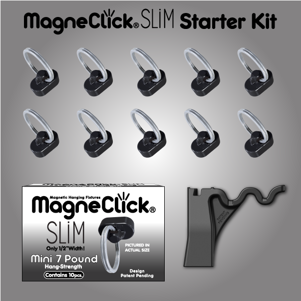 MagneClick® SLiM Ceiling Magnet Starter Kit (7lb Black) 10 Count