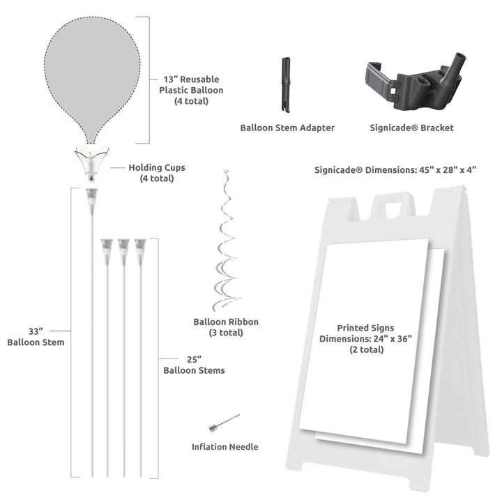 PermaShine 4-Balloon Bouquet Signicade Kit Parts