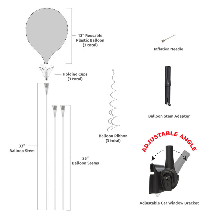 PermaShine® 3-Balloon Bouquet Adjustable Car Window Kit