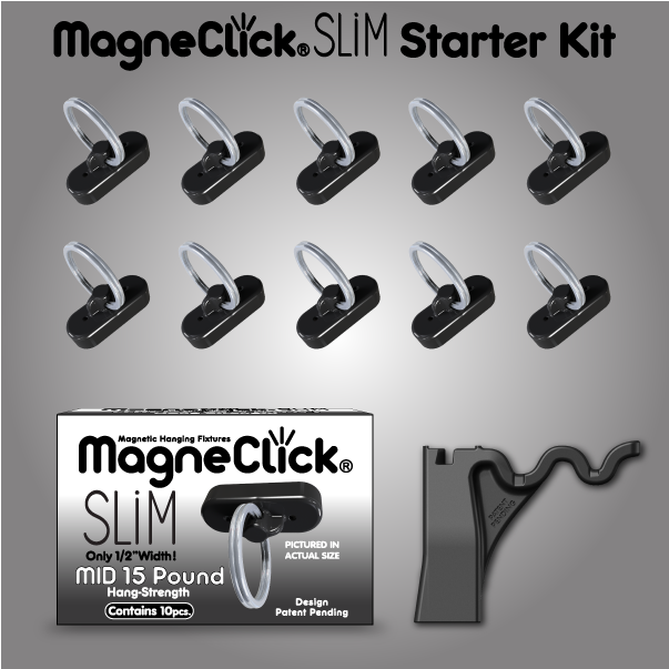 MagneClick® SLiM Ceiling Magnet Starter Kit (15lb Black)