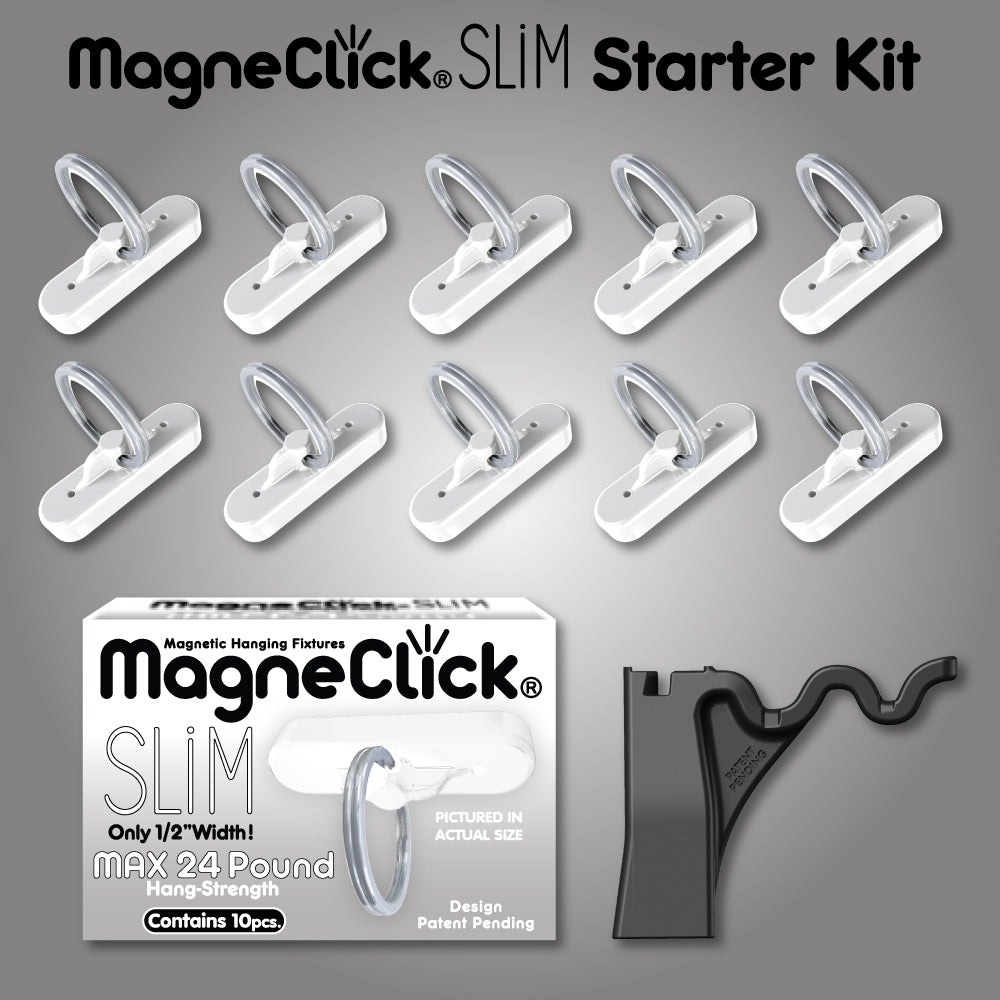 MagneClick® SLiM Ceiling Magnet Starter Kit (24lb White) 10 count