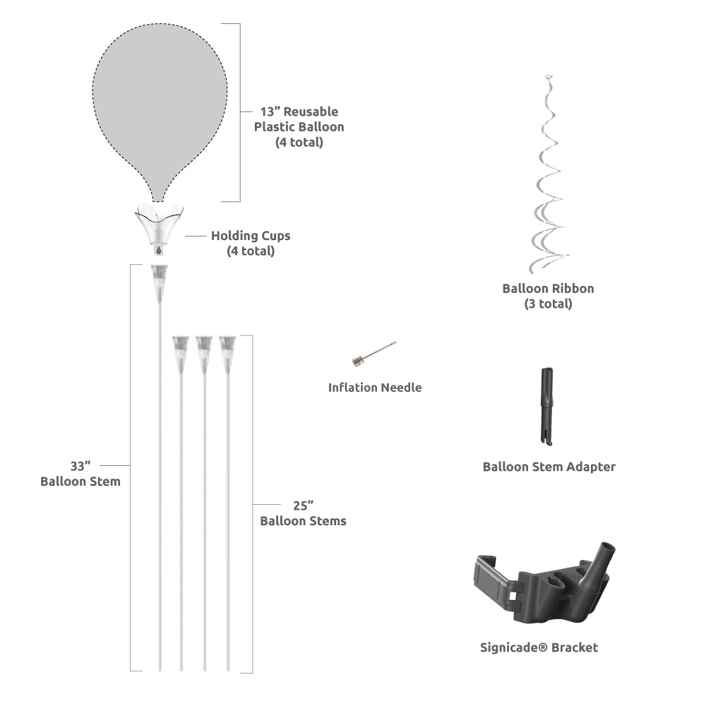 PermaShine four balloon Signicade bracket kit components