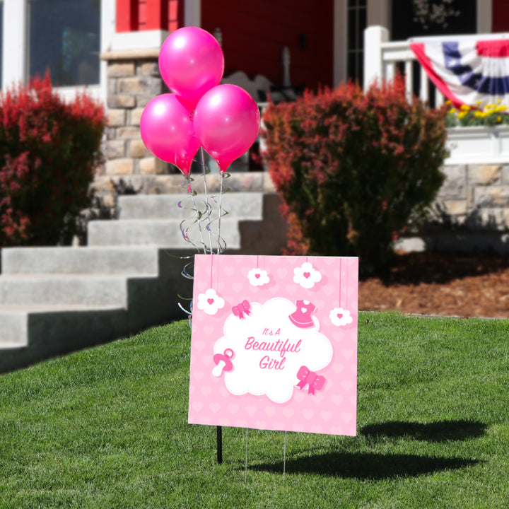 Beautiful girl PermaShine® 3-Balloon Bouquet Yard Sign Ground Pole Kit