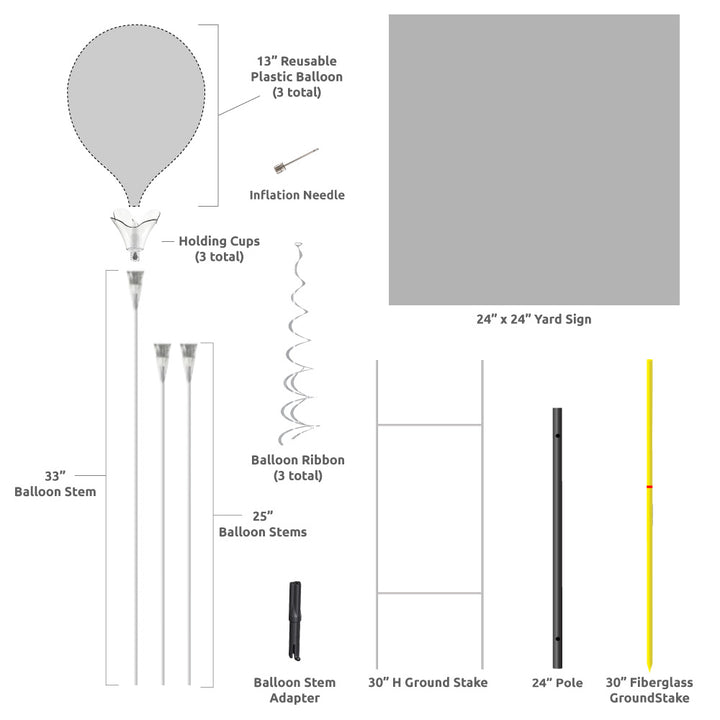 parts of PermaShine® 3-Balloon Bouquet Yard Sign Ground Pole Kit