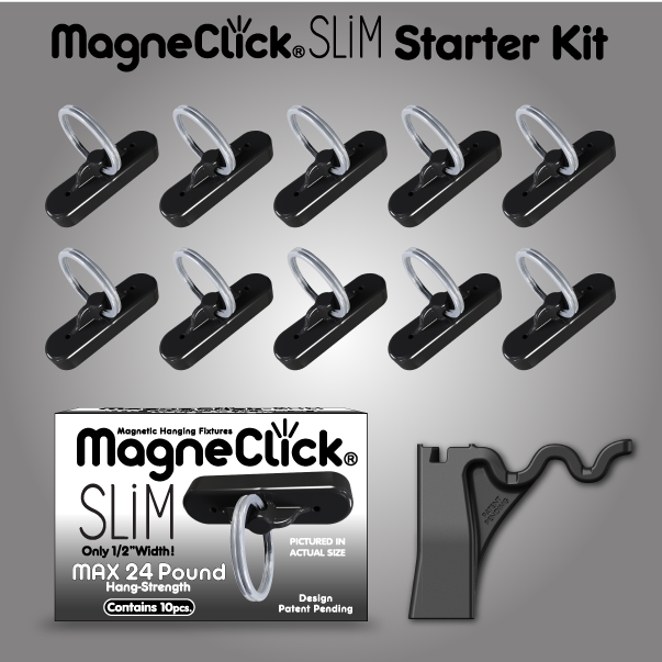 MagneClick® SLiM Ceiling Magnet Starter Kit (24lb Black)