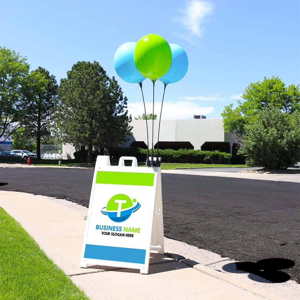BalloonBobber three balloon kit mounted on a Signicade sign